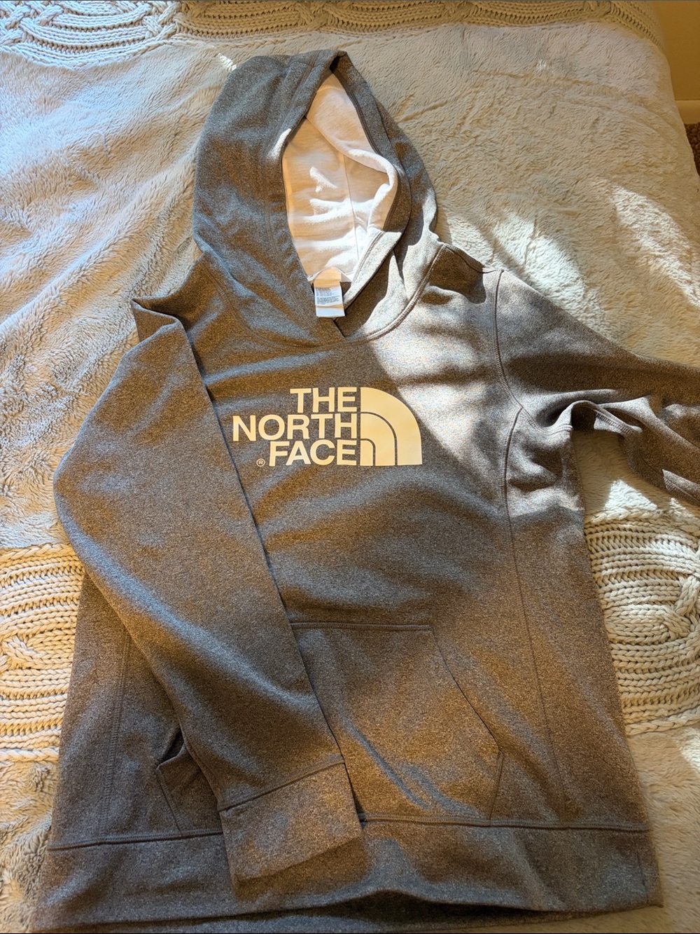 The North Face Gray Pullover Hoodie with White Logo